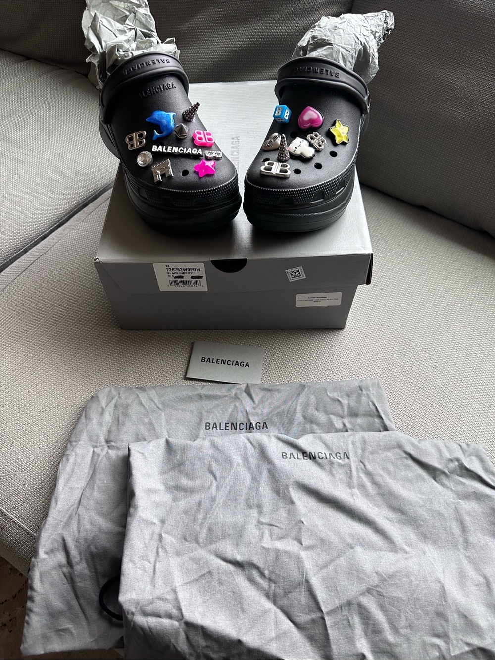 Balenciaga Black Clog Sandals with Multicolor Charms